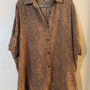 Brown and Black Polka Dot Button-Up Shirt